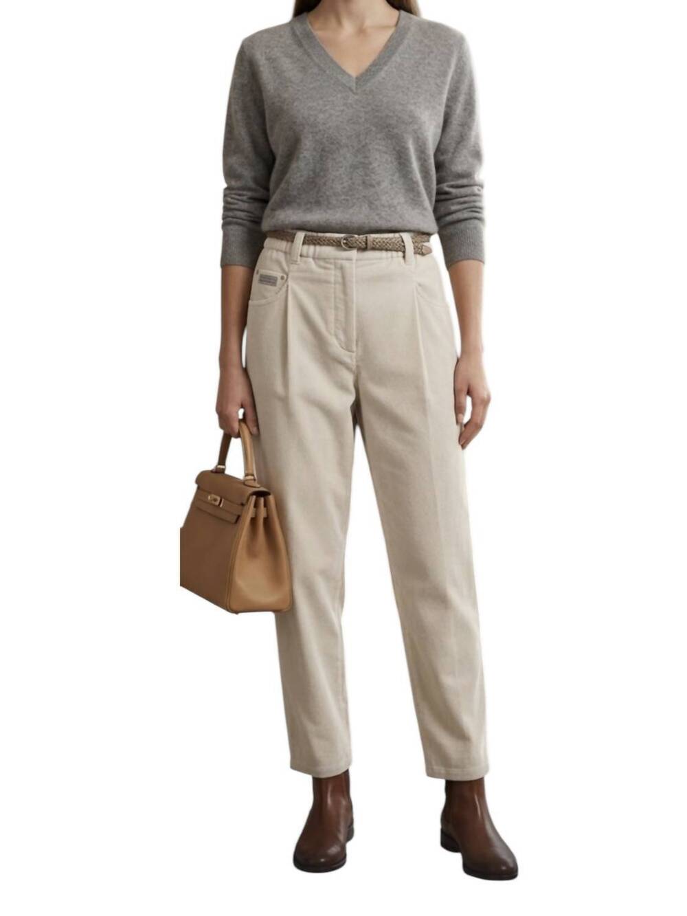 NEW BRUNELLO CUCINELLI contemporary straight leg pants in cream
